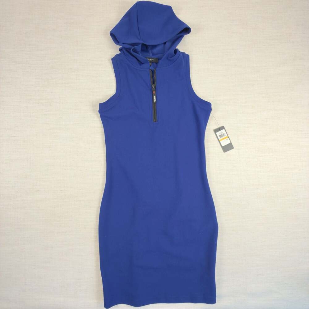 NWT Guess Sleeveless Hooded Zip-Front Dress Royal Blue Size S